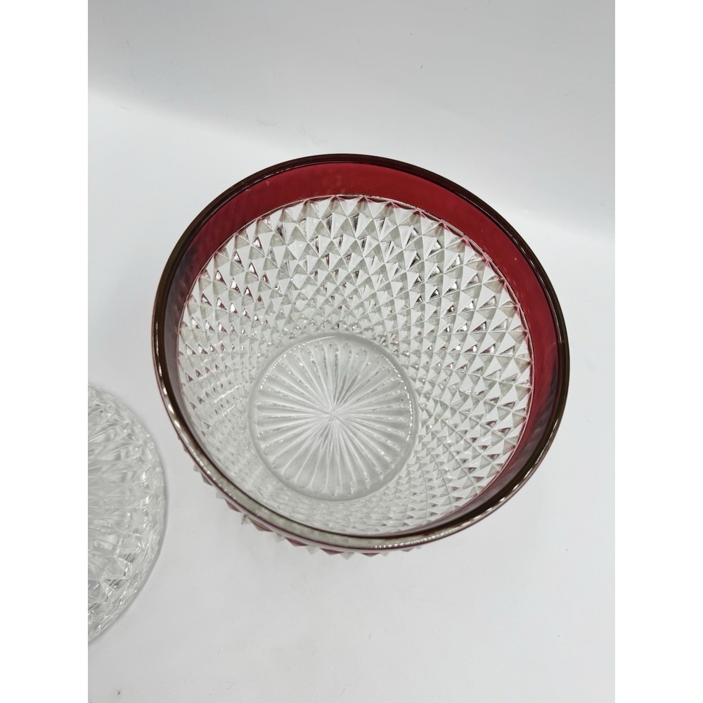Vintage Indiana Glass Diamond Point Ruby Flash Ice Bucket with Lid - Picture 4 of 14